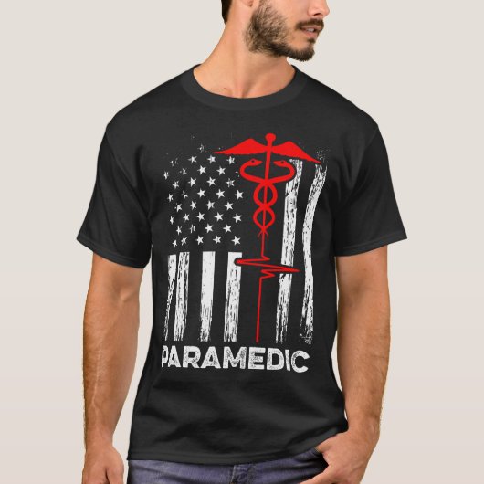 救急隊員 アメリカ国旗 医師 救急車 看護師 緊急 Tシャツ (正面)