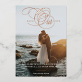 救日の台本の写真フォーマル日付の保存 箔招待状 (正面)