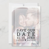 救日付き薄いフォトミニマリストブラック結婚ズ マグネット招待状 (正面)