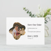 救日付けのおもしろいシンプル写真よくはしゃぐの結婚写真 案内状 (スタンド正面)