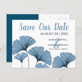 救日付の青と白結婚の 案内ポストカード