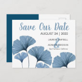 救日付の青と白結婚の 案内ポストカード (正面/裏面)