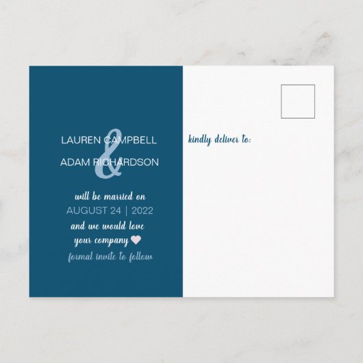 救日付の青と白結婚の 案内ポストカード (裏面)