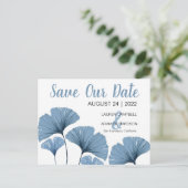 救日付の青と白結婚の 案内ポストカード (スタンド正面)