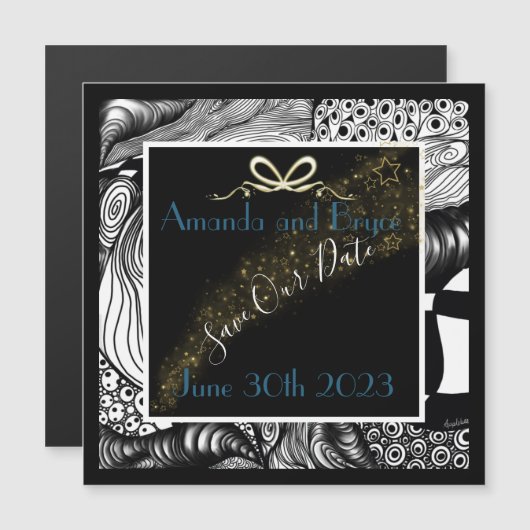 救日抽象芸術白黒芸術的 マグネット招待状 (正面/裏面)