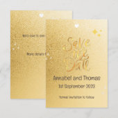 救日結婚付 – スパークリー金ゴールド。編集可能 セーブザデート (正面/裏面)