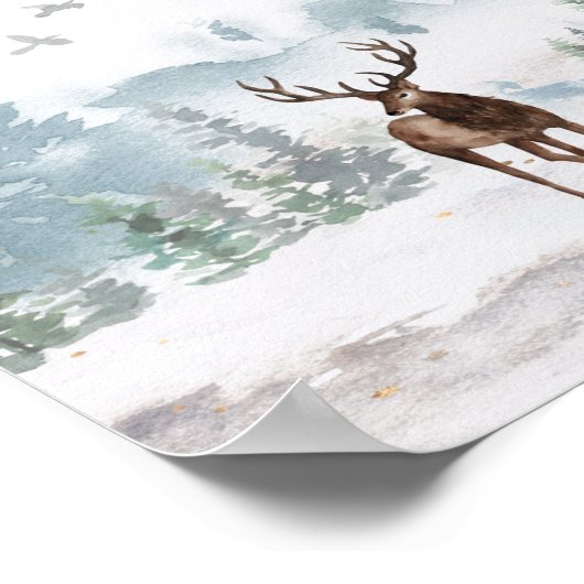 救木水彩樹林鹿 ポスター (角)