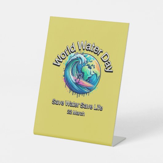 救水救命。世界水デー。 台座サイン (正面)
