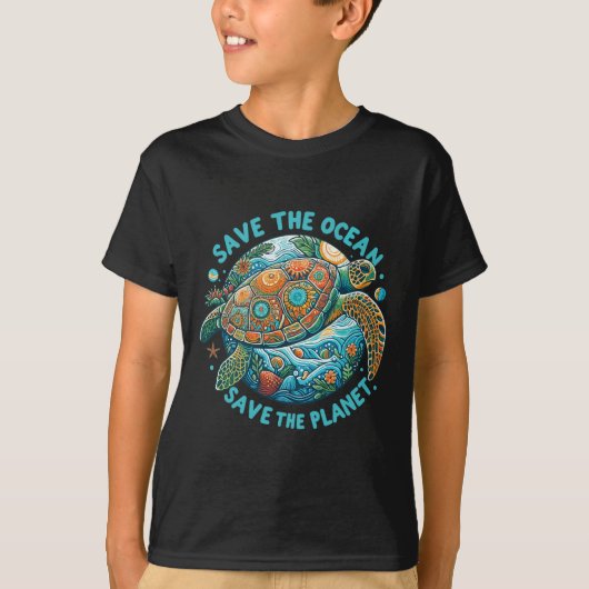 救海は地球のかわいいウミガメを救う Tシャツ (正面)