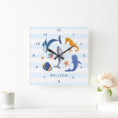 救海 |絶滅の危機にある海洋動物子供部屋 スクエア壁時計 (ホーム)