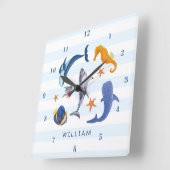 救海 |絶滅の危機にある海洋動物子供部屋 スクエア壁時計 (傾斜)