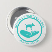 "救済しますホームレス犬"を 缶バッジ (正面&裏面)