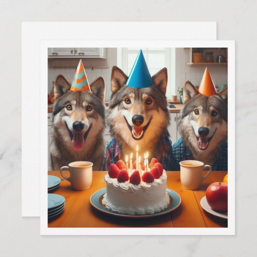 救済祝の野生のオオカミ誕生日 招待状 (正面/裏面)