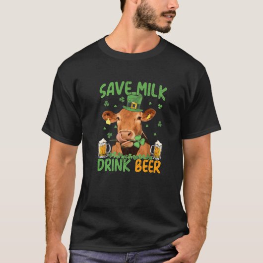 救牛乳ドリンクのビール – ビールパトリックの日と牛 Tシャツ (正面)