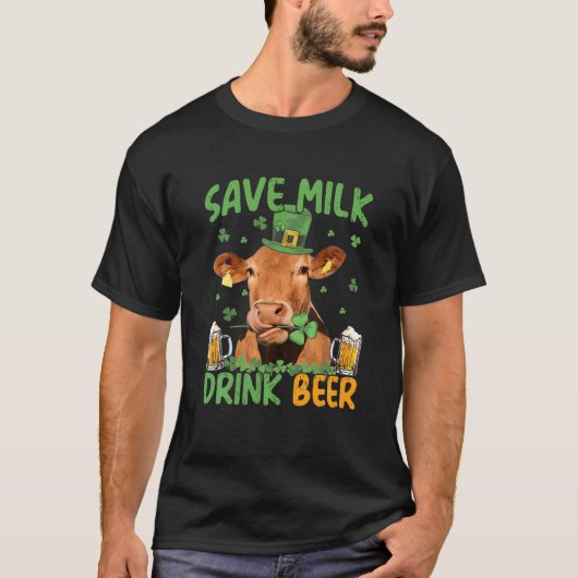 救牛乳ドリンクのビール – ビールパトリックの日と牛 Tシャツ (正面)