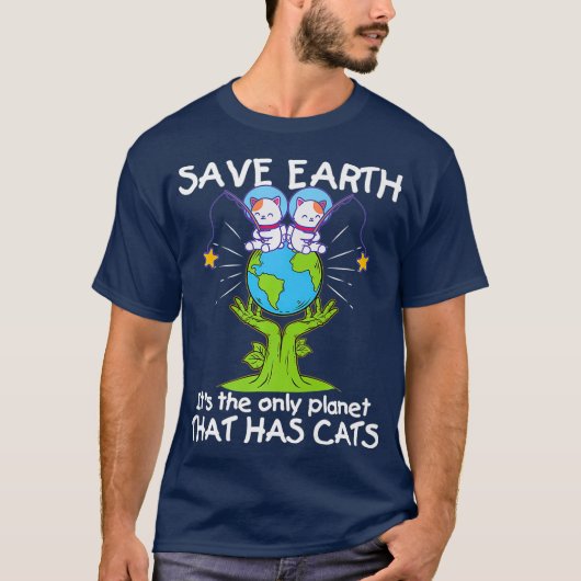救猫を持つ唯一の惑星おもしろい地球 Tシャツ (正面)