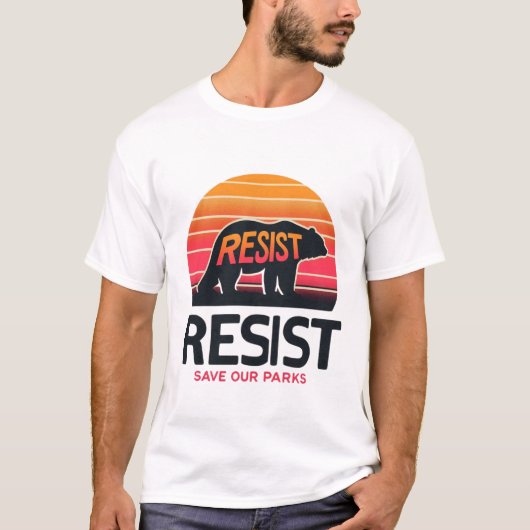 救自然レトロサンセットベアレジスト Tシャツ (正面)