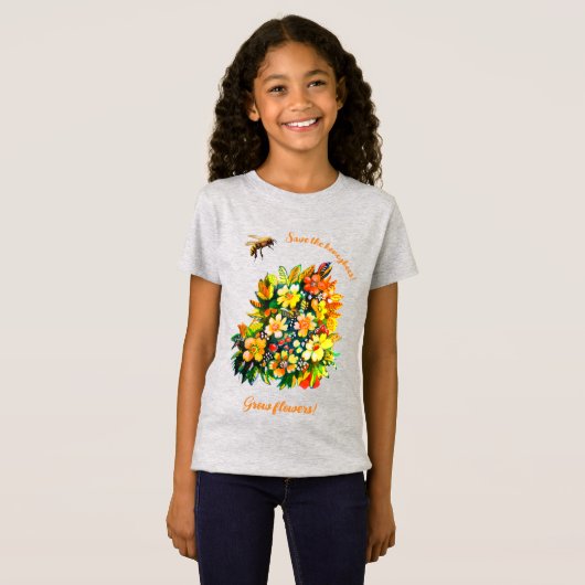 救蜂、花を育てる Tシャツ (正面フル)