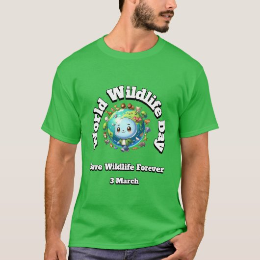 救野生生物。世界野生生物の日 Tシャツ (正面)