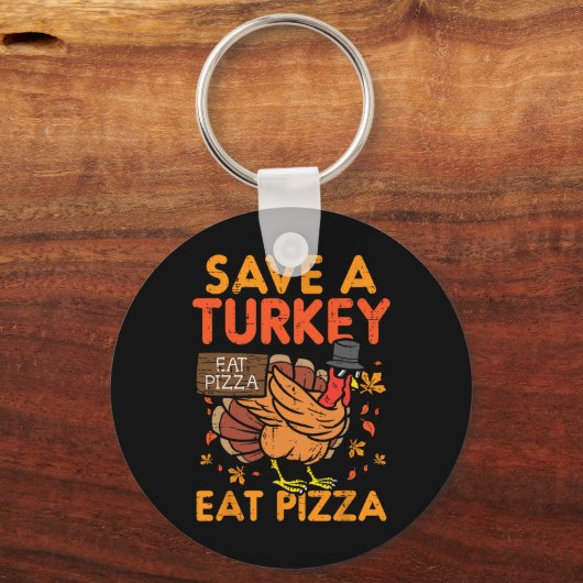 救食べ七面鳥のピザッザおもしろい感謝祭の食べ物の愛 キーホルダー (正面)