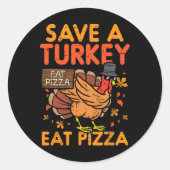 救食べ七面鳥のピザッザおもしろい感謝祭の食べ物の愛 ラウンドシール (正面)