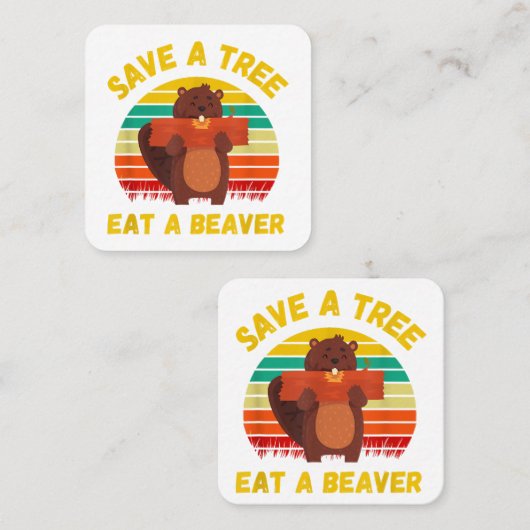 救食べ木のビーバおもしろいービーバープン成虫 スクエア名刺 (正面/裏面)