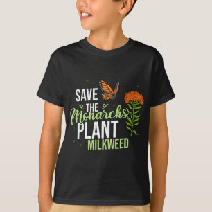 救(昆虫)オオカバマダラ、モナークバタフライミルクウィード Tシャツ