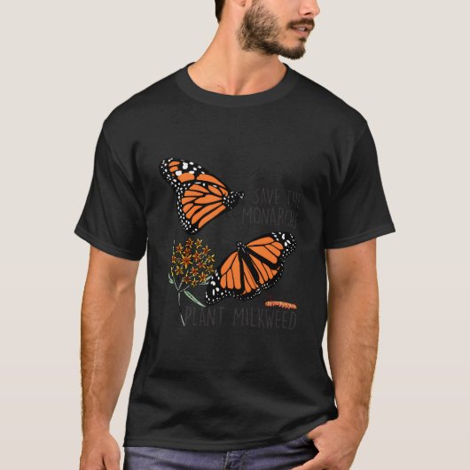 救（昆虫）オオカバマダラ、モナーク植物Some Milkweed Butterfly Fl Tシャツ (正面)