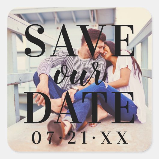 救Date Black Overlayの写真結婚のカスタム スクエアシール (正面)