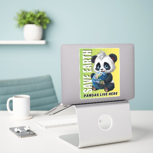 救EARTH Pandas live here - Earth Day Sticker シール (デスク上のノートパソコン)
