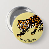 救TIGERS -絶滅危惧動物グラフィック – 黄色 缶バッジ (正面&裏面)