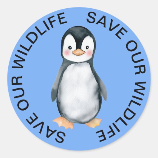 救Wildlife Stickers、Penguin Graphic ラウンドシール (正面)