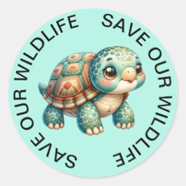 救Wildlife Turtle Stickers ラウンドシール