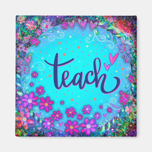 教えかわいらしハートカラフルー マグネット (正面)