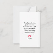 「教えはハートの作品」先生ありがとう ノートカード (裏面)