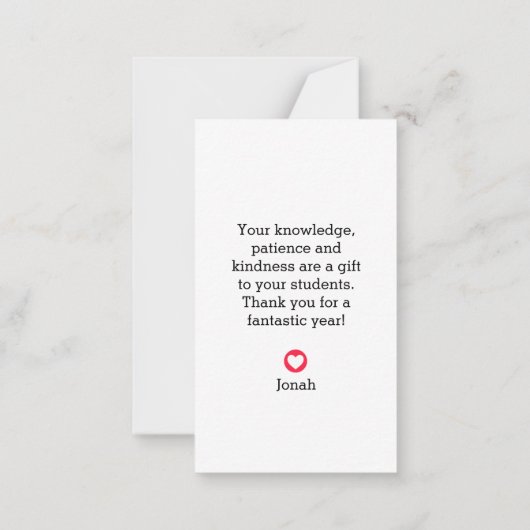 「教えはハートの作品」先生ありがとう ノートカード (裏面)