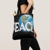 「教え平和」文字と地球 トートバッグ (クローズアップ)