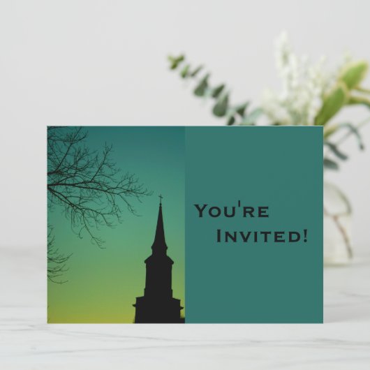 教パーソナライズされた会の尖塔洗礼 招待状 (スタンド正面)