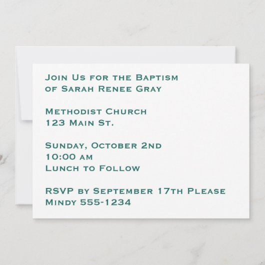 教パーソナライズされた会の尖塔洗礼 招待状 (裏面)