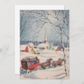 教会でそりを引くビンテージのクリスマスの馬 シーズンカード (正面/裏面)