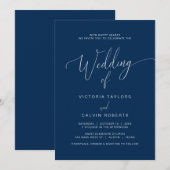 教会での結婚式 披露宴 ネイビーブルー 招待状 (正面/裏面)