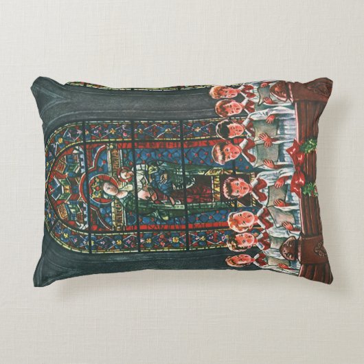 教会で合唱団を歌うヴィンテージクリスマスの子供たち アクセントクッション (正面)