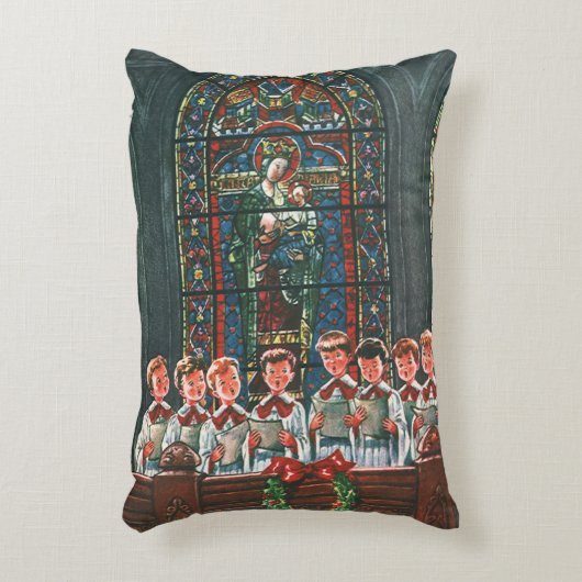 教会で合唱団を歌うヴィンテージクリスマスの子供たち アクセントクッション (正面(垂直))