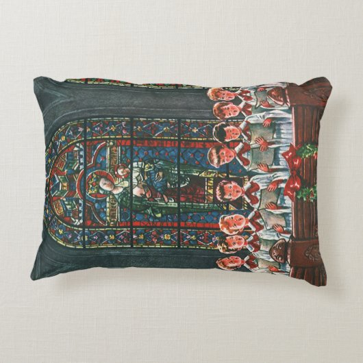 教会で合唱団を歌うヴィンテージクリスマスの子供たち アクセントクッション (裏面)