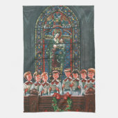教会で合唱団を歌うヴィンテージクリスマスの子供たち キッチンタオル (縦)