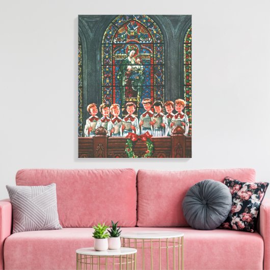 教会で合唱団を歌うヴィンテージクリスマスの子供たち キャンバスプリント (インサイチュ (リビング))