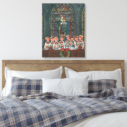 教会で合唱団を歌うヴィンテージクリスマスの子供たち キャンバスプリント (インサイチュ (寝室))