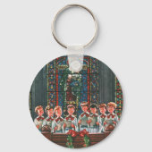 教会で合唱団を歌うヴィンテージクリスマスの子供たち キーホルダー (正面)