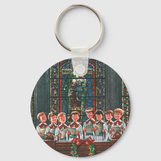 教会で合唱団を歌うヴィンテージクリスマスの子供たち キーホルダー (正面)
