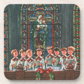 教会で合唱団を歌うヴィンテージクリスマスの子供たち コースター (正面)